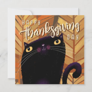 Happy Thanksgiving Black Cat Autumn Fall Holiday Card