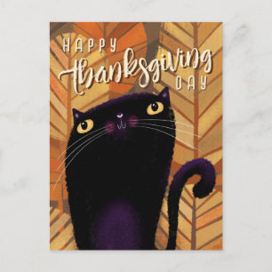 Happy Thanksgiving Black Cat Autumn Fall Postcard