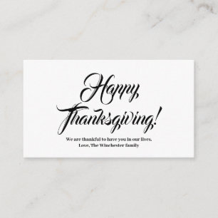 Happy Thanksgiving black custom script elegant Enclosure Card