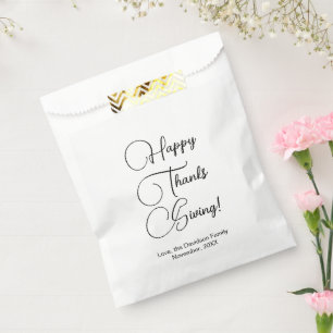 Happy Thanksgiving black custom script elegant Favour Bags