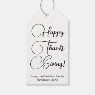 Happy Thanksgiving black custom script elegant Gift Tags