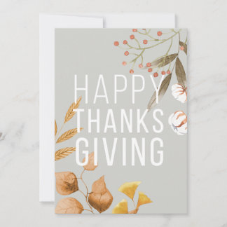 "Happy Thanksgiving" blue botanical customisable Holiday Card