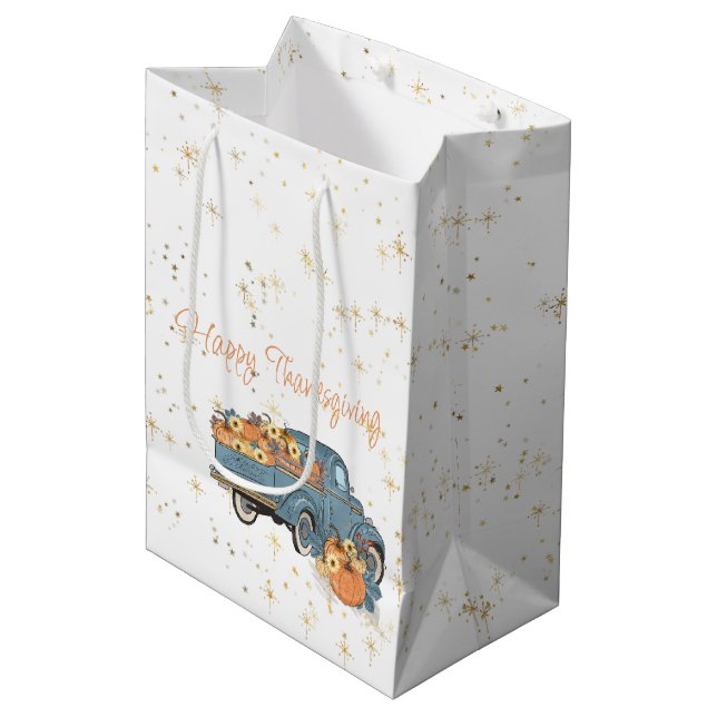 Happy Thanksgiving Blue Truck with Pumpkins   Medium Gift Bag (Front Angled)