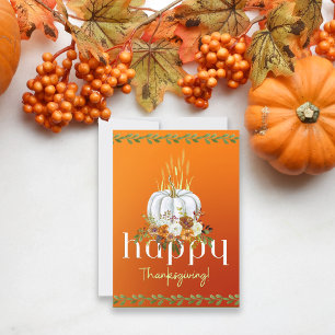 Happy Thanksgiving Boho Floral Pumpkin Orang Flat  Holiday Card