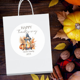 Happy Thanksgiving boho pumpkin lantern watercolor Classic Round Sticker