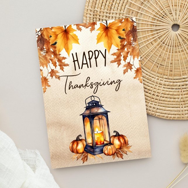 Happy Thanksgiving boho rustic lantern watercolor Holiday Card (Happy Thanksgiving greeting card editable template instant digital download rustic watercolor )