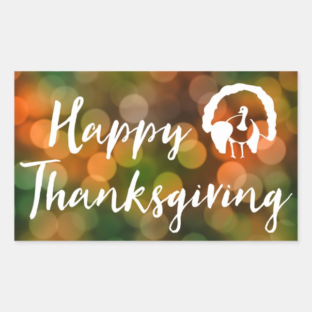 Happy Thanksgiving (bokeh fall lights) Rectangular Sticker (Front)