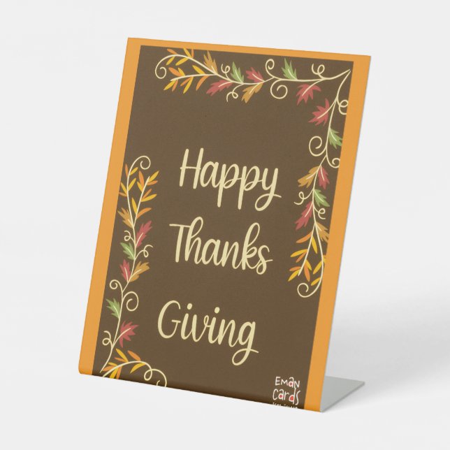 Happy Thanksgiving Brown Theme Pedestal Sign (Front)