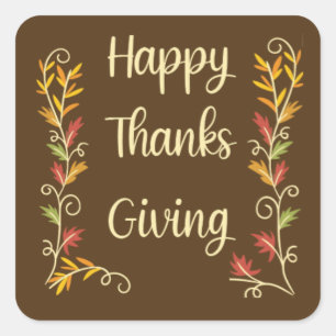 Happy Thanksgiving - Brown Theme Square Sticker