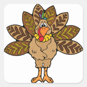 Happy Thanksgiving, Brown Turkey Square Sticker