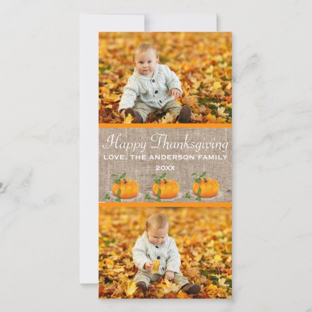 Happy Thanksgiving Burlap 2 Photos - Photo Card (Front)