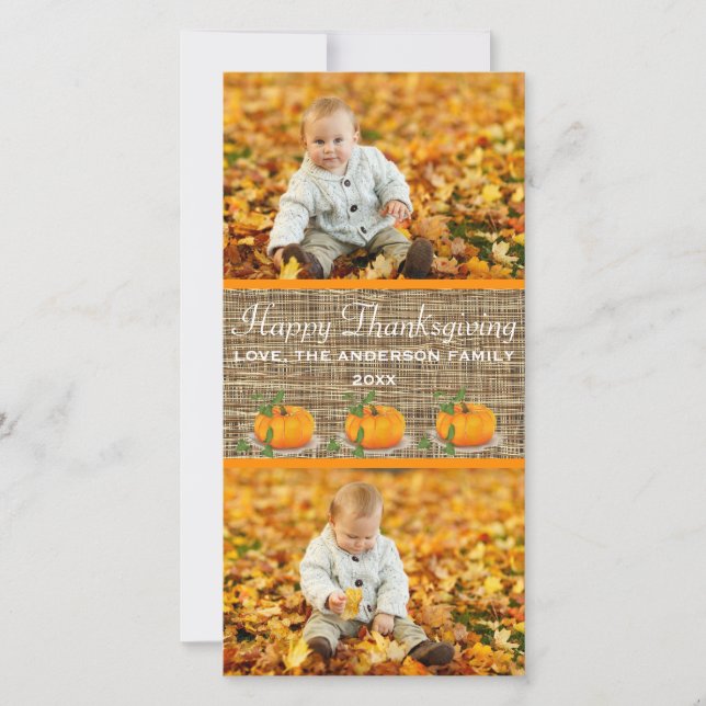 Happy Thanksgiving Burlap 2 Photos - Photo Card (Front)