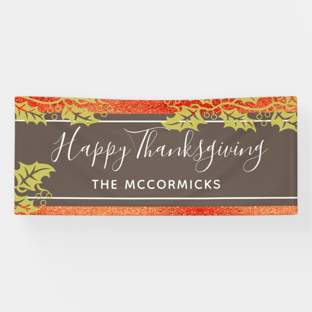 Happy Thanksgiving Burnt Orange Glitter Custom DIY Banner (Horizontal)