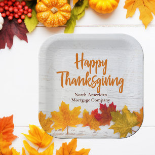 Happy Thanksgiving Business Autumn Leaves Company Paper Plate