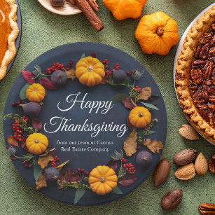 Happy Thanksgiving Business Pumpkin Dinner Party Paper Plate