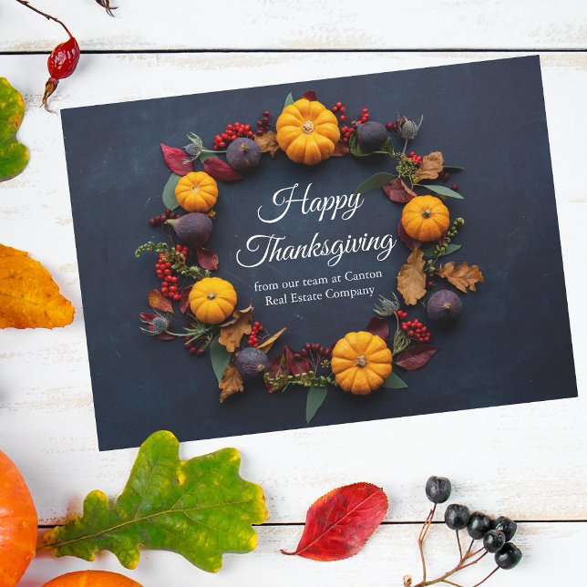 Happy Thanksgiving Business Pumpkin Wreath Modern Holiday Card (Creator Uploaded)