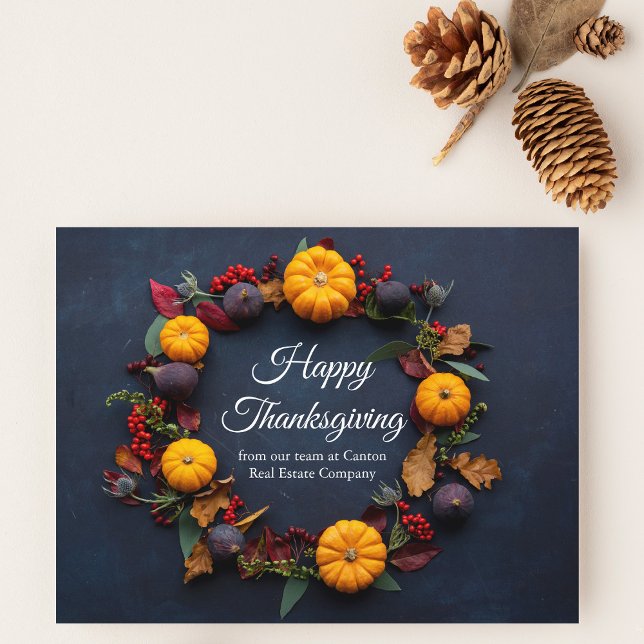 Happy Thanksgiving Business Pumpkin Wreath Modern Postcard (Creator Uploaded)