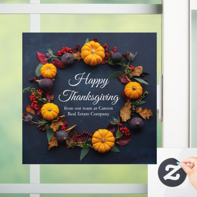 Happy Thanksgiving Business Pumpkin Wreath Modern Window Cling (Home)