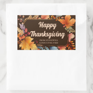 Happy Thanksgiving Business Vintage Brown Leaves Rectangular Sticker