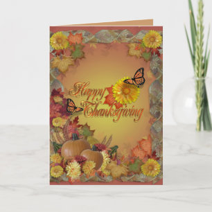 Happy Thanksgiving butterflies and flowers Holiday Card
