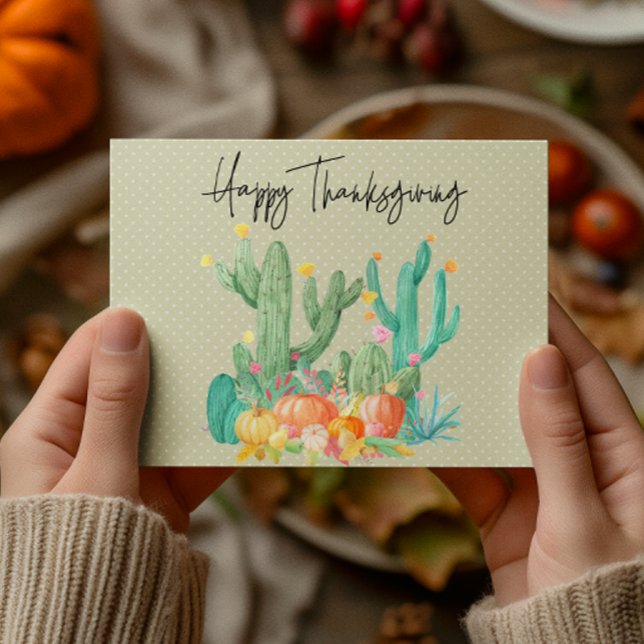 Happy Thanksgiving Cactus Watercolor Pumpkin Postcard (Creator Uploaded)