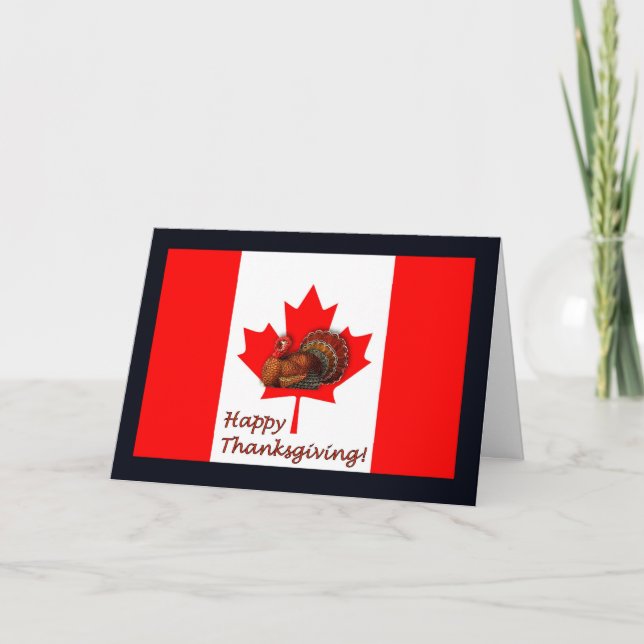 Happy Thanksgiving Canada with flag and turkey Holiday Card (Front)