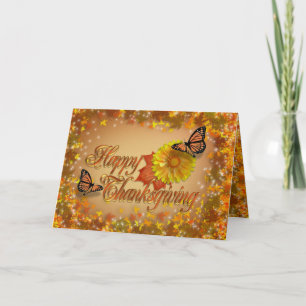 Happy Thanksgiving card butterflies and flowers