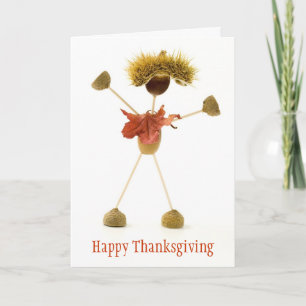 Happy Thanksgiving Card Cute Acorn Stick Man
