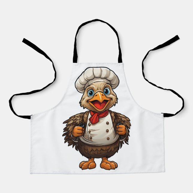 Happy Thanksgiving Cartoon Cute Chef Turkey Apron (Front)