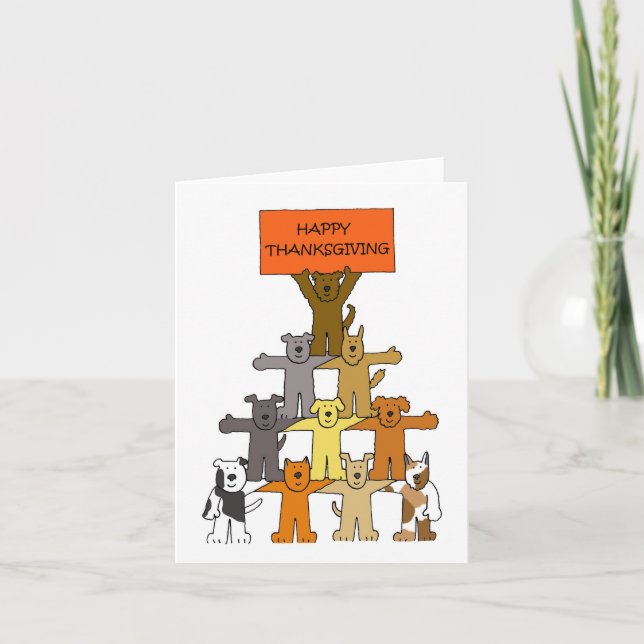 Happy Thanksgiving Cartoon Dogs Card (Front)