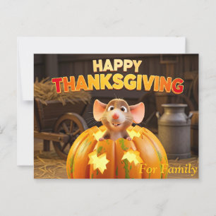 Happy Thanksgiving Cartoon Rat in Pumpkin Postcard