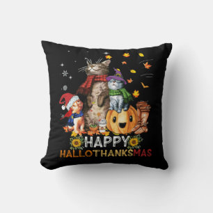Happy Thanksgiving Cat Happy Hallothanksmas Cats Cushion