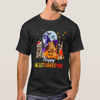 Happy Thanksgiving Cat Happy Hallothanksmas Cute C T-Shirt