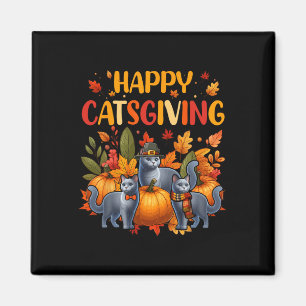 Happy Thanksgiving Cat Three Cute Russian Blue Cat Magnet