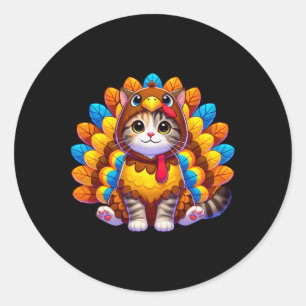 Happy Thanksgiving Cat Turkey Costume Christmas Da Classic Round Sticker