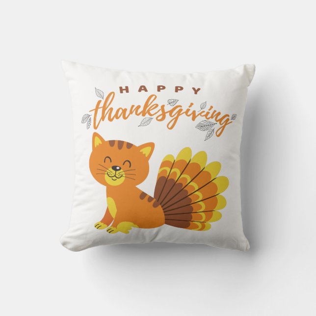 Happy Thanksgiving Cat Turkey Cushion (Front)