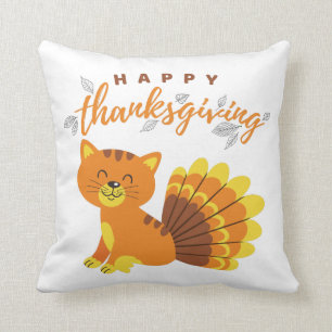 Happy Thanksgiving Cat Turkey Cushion
