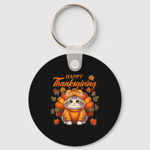 Happy Thanksgiving Cat Turkey Day Autumn Fall Men Key Ring