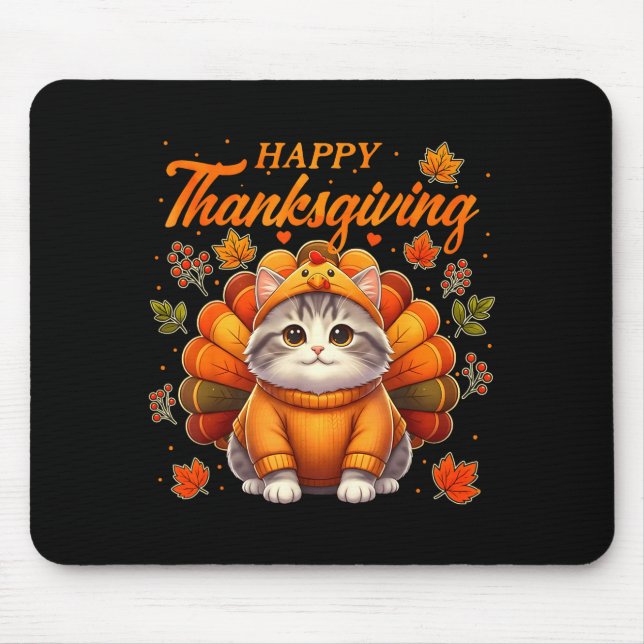 Happy Thanksgiving Cat Turkey Day Autumn Fall Men  Mouse Mat (Front)