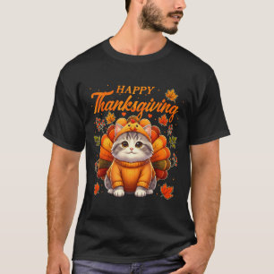 Happy Thanksgiving Cat Turkey Day Autumn Fall Men  T-Shirt