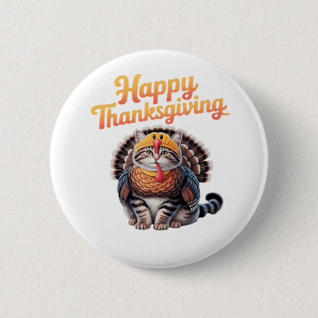 Happy Thanksgiving Cat Turkey Day Fall Classic T-S 6 Cm Round Badge (Front)