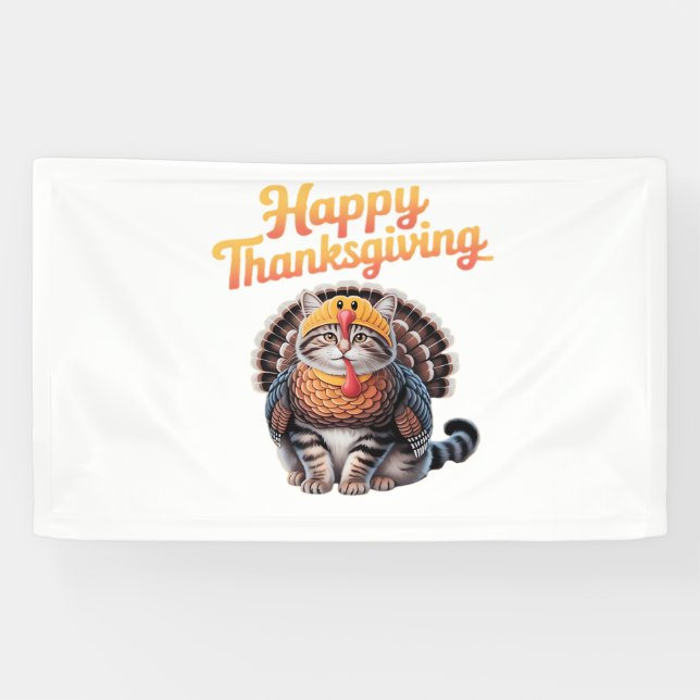 Happy Thanksgiving Cat Turkey Day Fall Classic T-S Banner (Horizontal)