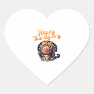 Happy Thanksgiving Cat Turkey Day Fall Classic T-S Heart Sticker