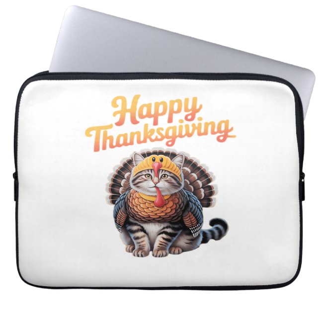 Happy Thanksgiving Cat Turkey Day Fall Classic T-S Laptop Sleeve (Front)