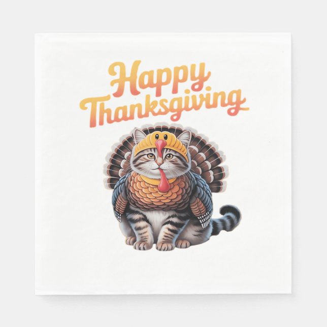 Happy Thanksgiving Cat Turkey Day Fall Classic T-S Napkin (Front)