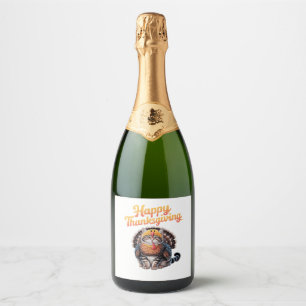 Happy Thanksgiving Cat Turkey Day Fall Classic T-S Sparkling Wine Label