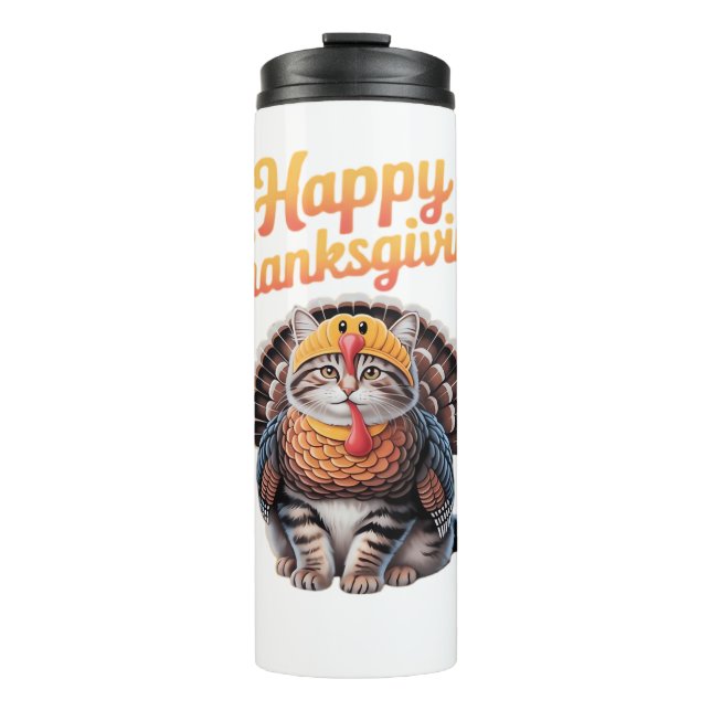 Happy Thanksgiving Cat Turkey Day Fall Classic T-S Thermal Tumbler (Front)
