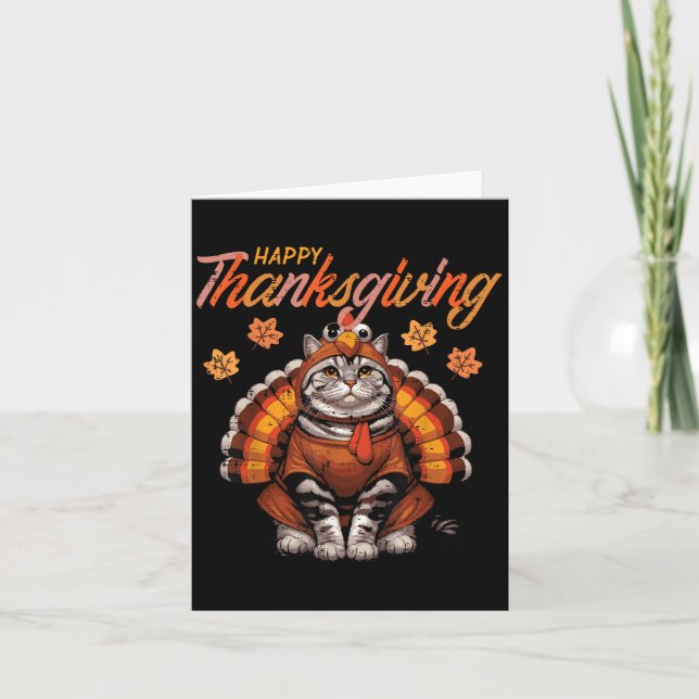 Happy Thanksgiving Cat Turkey Day Fall Women Girls Card (Front)