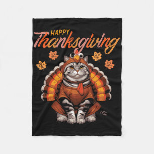 Happy Thanksgiving Cat Turkey Day Fall Women Girls Fleece Blanket