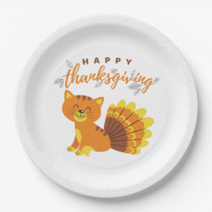 Happy Thanksgiving Cat Turkey Paper Plate